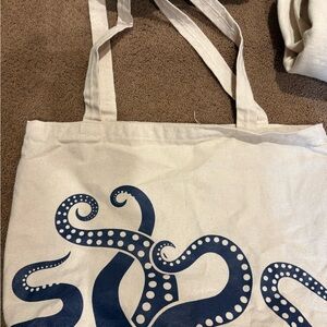 Nautical Canvas Tote Bag with Blue Octopus Design